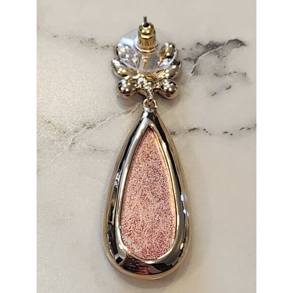 Gloria Vanderbilt Gold-Tone Pink Teardrop Earrings Green & Pink Crystal Floral - Picture 5 of 5